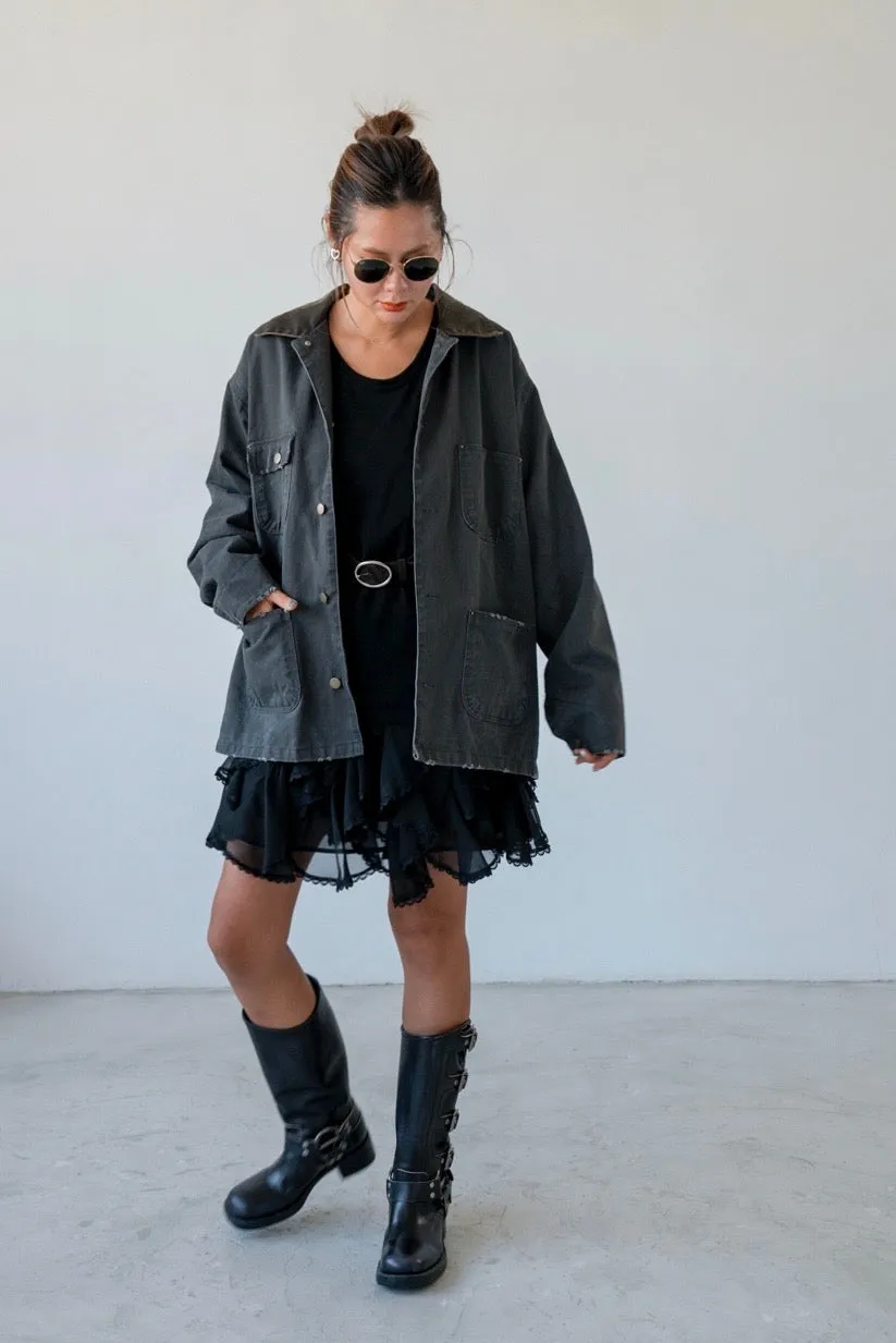 ( BEIGE / CHARCOAL BLACK ) OVERSIZED WORKER JACKET 🌟BEST BUY🌟