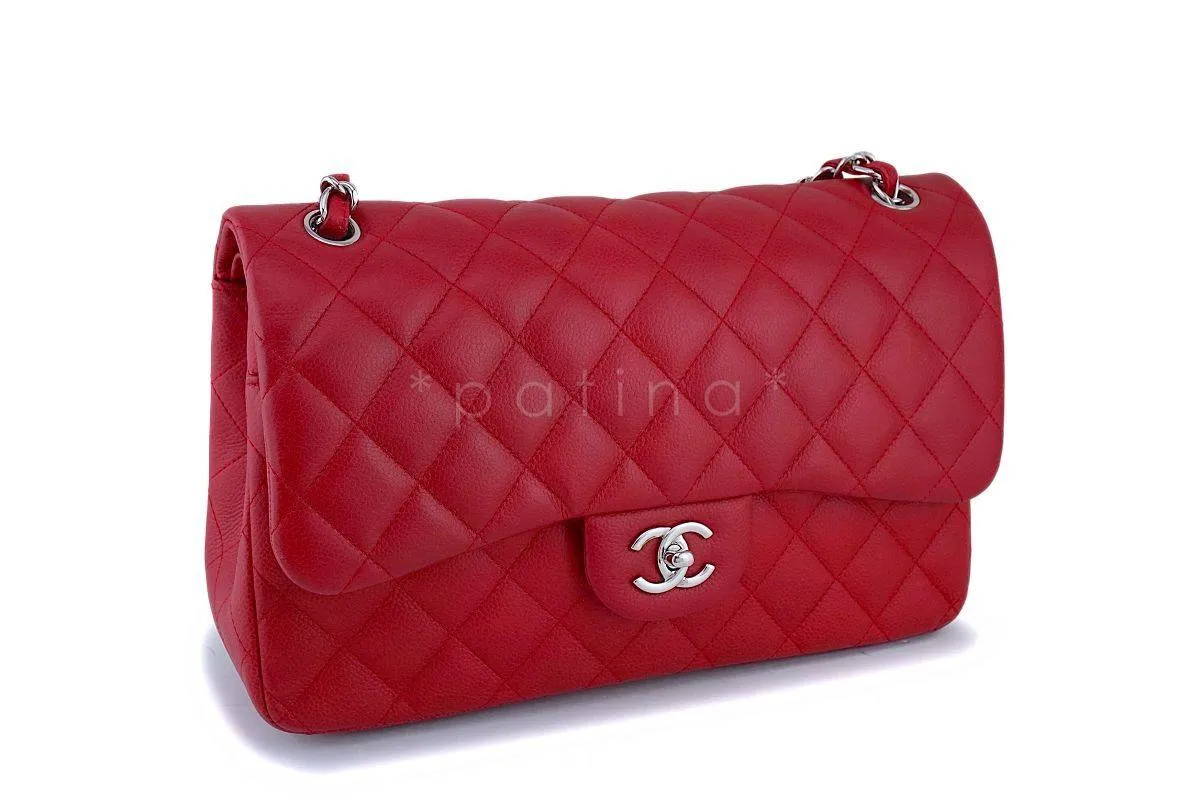 11C Chanel Red Caviar Classic Jumbo Double Flap Bag SHW