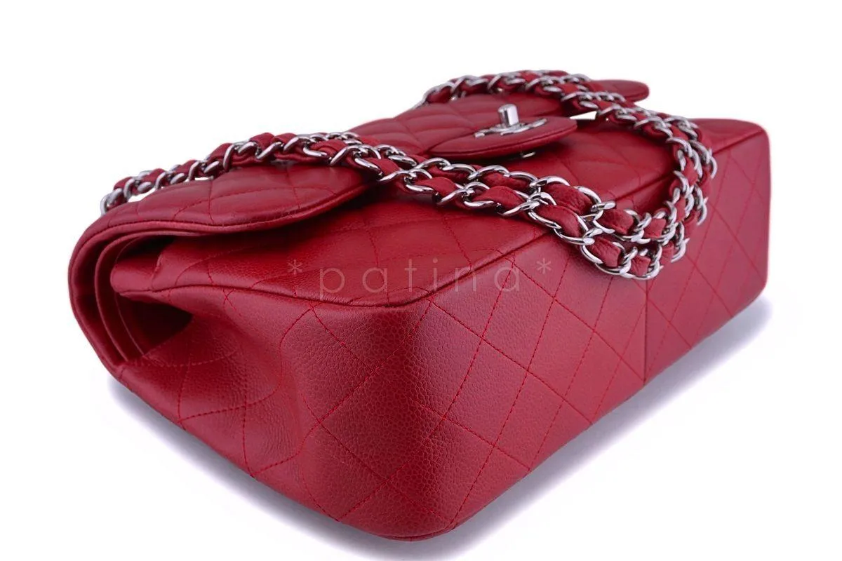 11C Chanel Red Caviar Classic Jumbo Double Flap Bag SHW