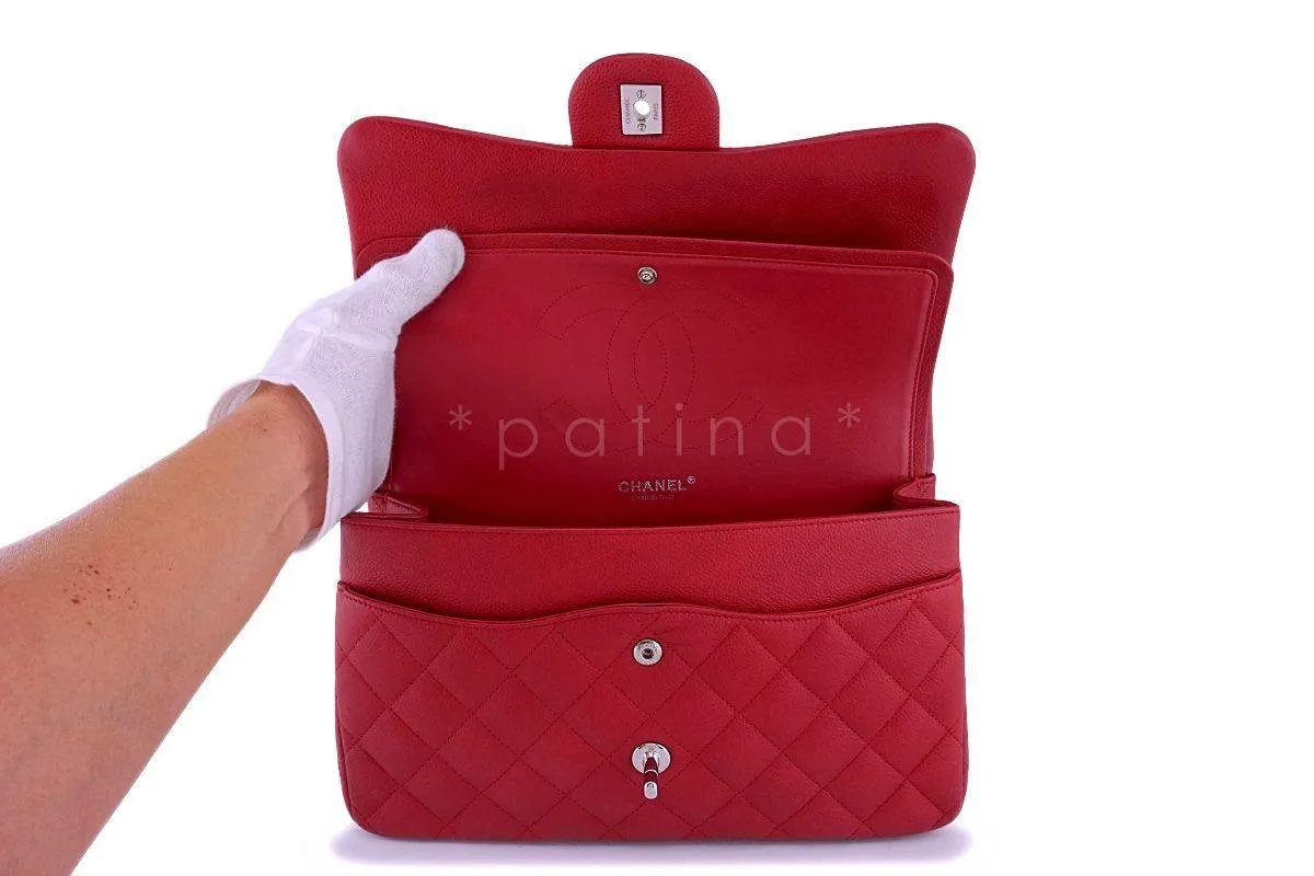 11C Chanel Red Caviar Classic Jumbo Double Flap Bag SHW