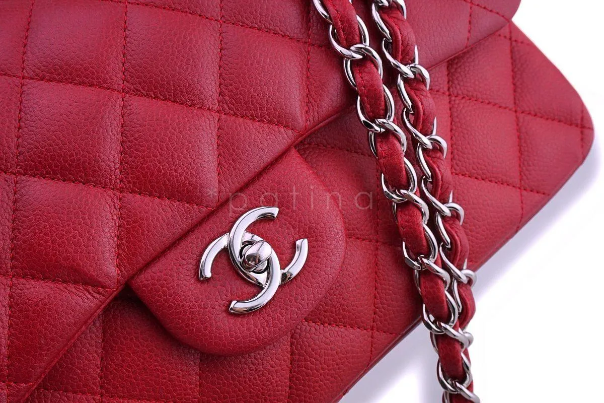 11C Chanel Red Caviar Classic Jumbo Double Flap Bag SHW