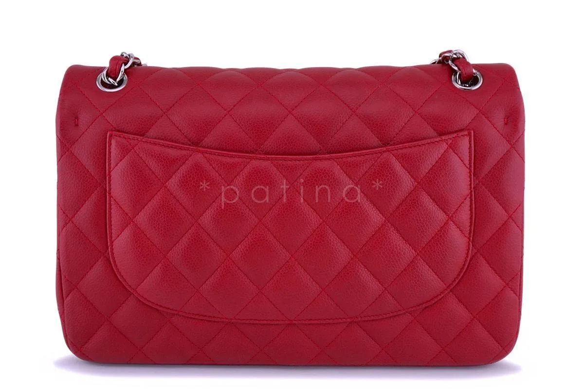 11C Chanel Red Caviar Classic Jumbo Double Flap Bag SHW