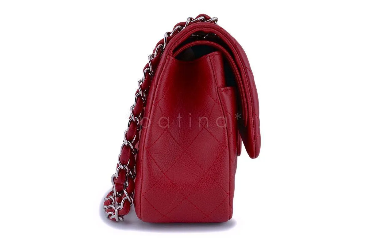 11C Chanel Red Caviar Classic Jumbo Double Flap Bag SHW