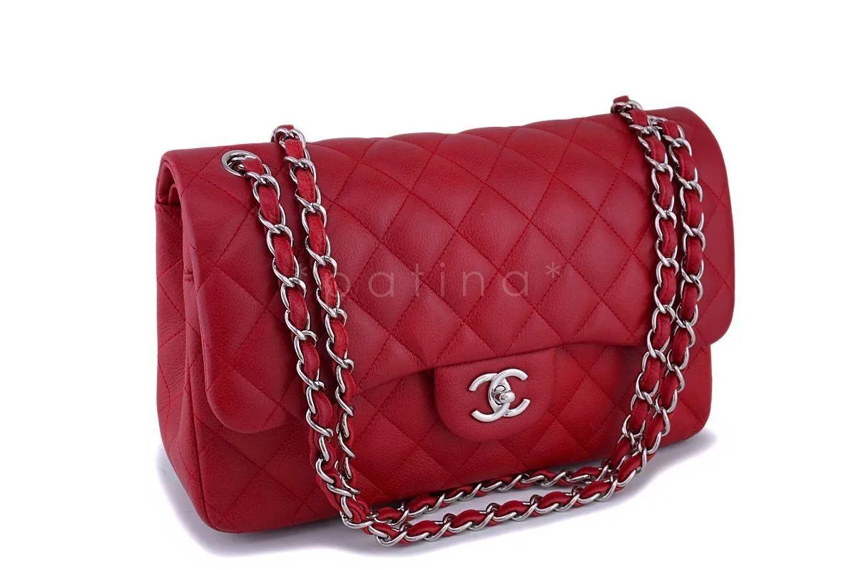 11C Chanel Red Caviar Classic Jumbo Double Flap Bag SHW