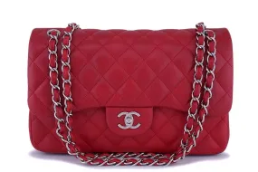 11C Chanel Red Caviar Classic Jumbo Double Flap Bag SHW