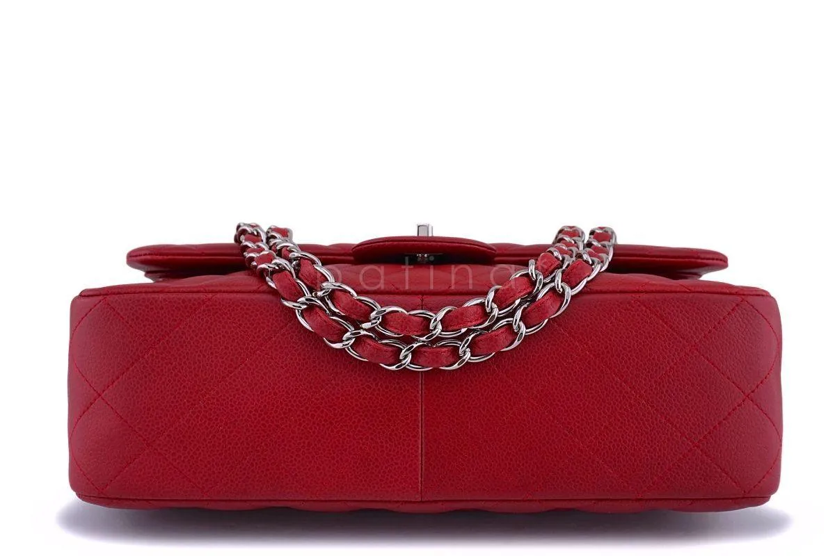 11C Chanel Red Caviar Classic Jumbo Double Flap Bag SHW