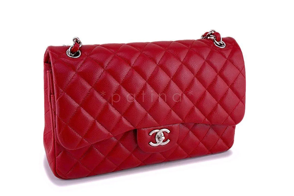 12A Chanel Red Caviar Jumbo Classic Double Flap Bag SHW