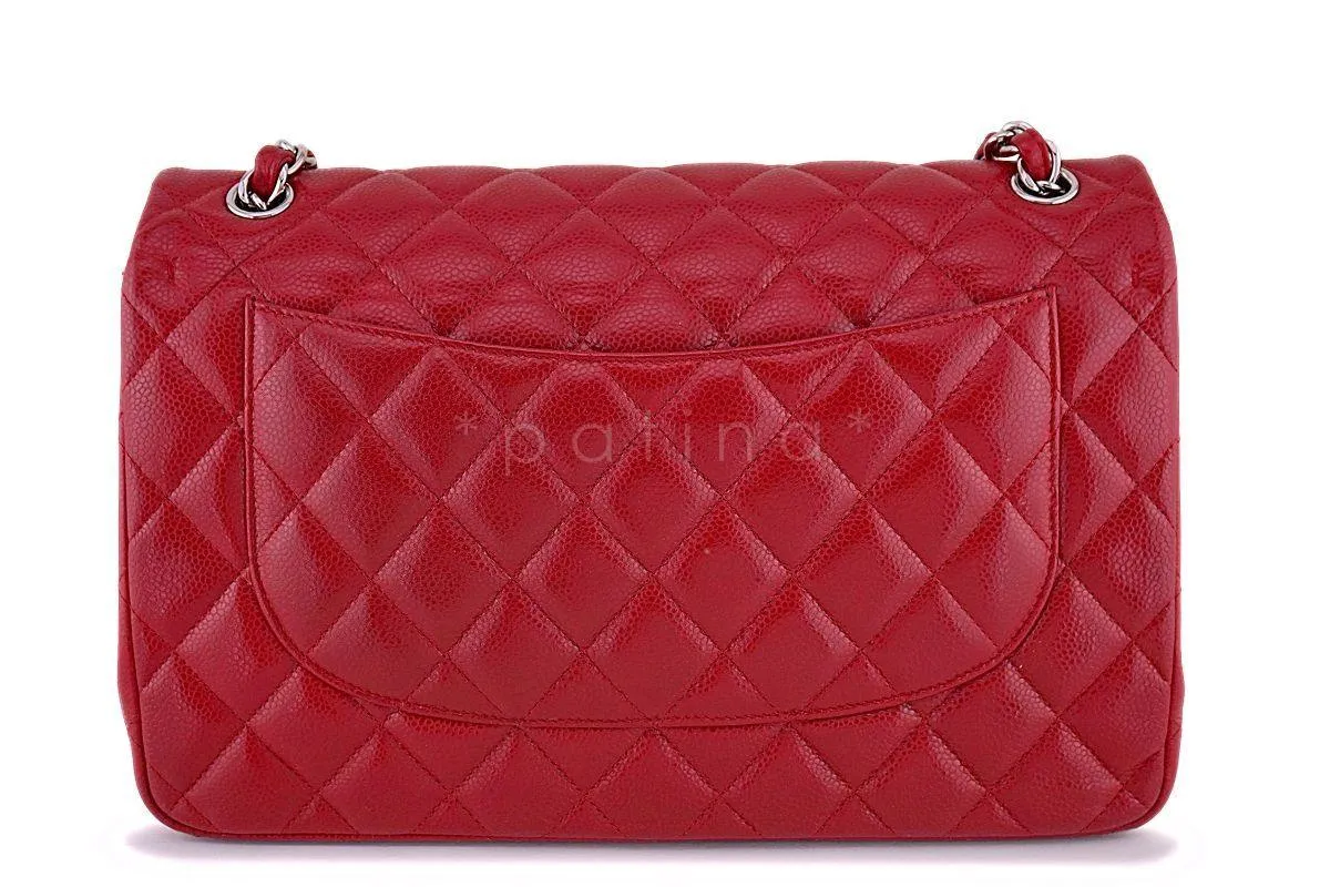 12A Chanel Red Caviar Jumbo Classic Double Flap Bag SHW