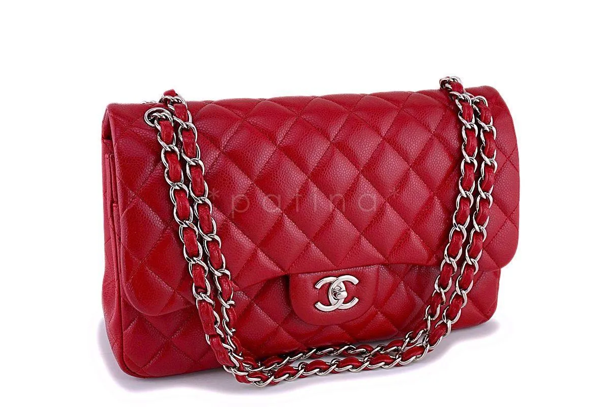 12A Chanel Red Caviar Jumbo Classic Double Flap Bag SHW