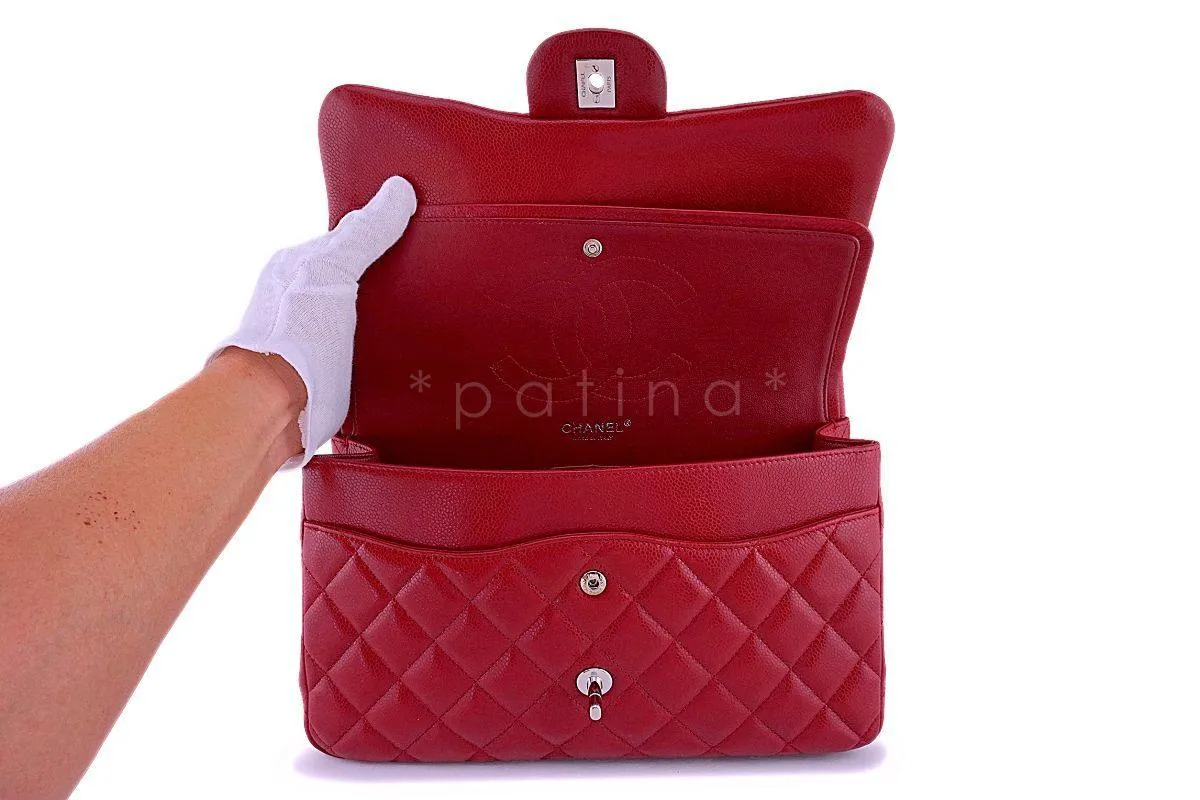 12A Chanel Red Caviar Jumbo Classic Double Flap Bag SHW