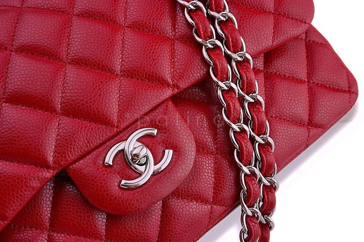 12A Chanel Red Caviar Jumbo Classic Double Flap Bag SHW