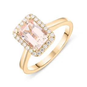 18ct Rose Gold 1.50ct Morganite Diamond Emerald Cut Ring