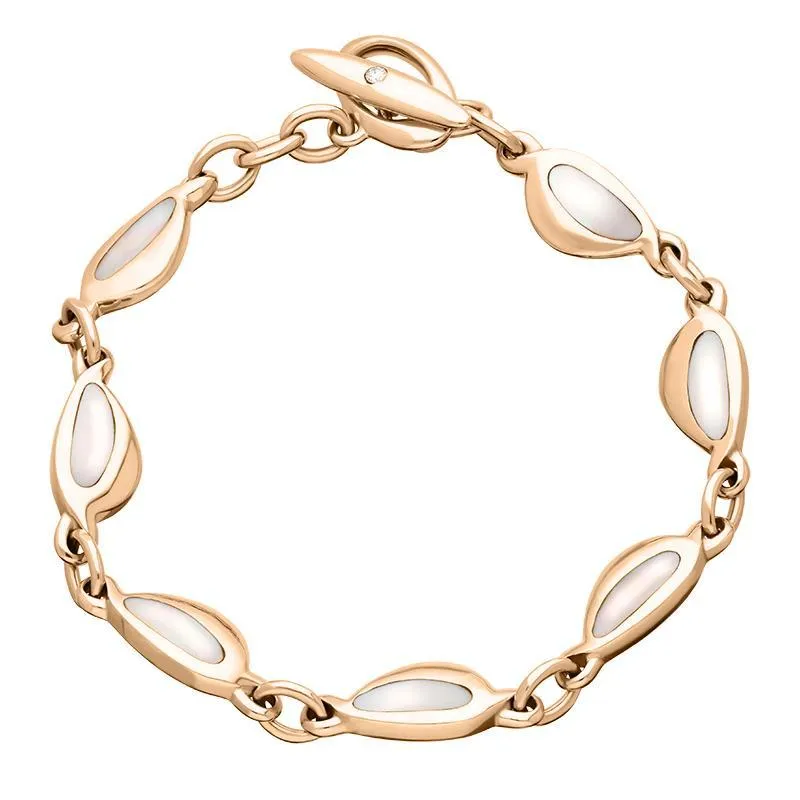 18ct Rose Gold Pink Mother of Pearl Diamond Seven Stone Pebble Bracelet D