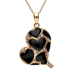 18ct Rose Gold Whitby Jet Diamond Inlaid Heart Necklace D