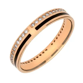 18ct Rose Gold Whitby Jet Diamond Inlaid Wedding Band Ring