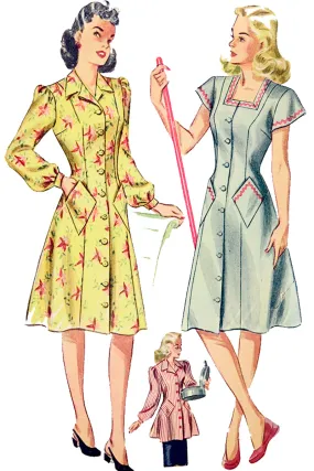 1944 Simplicity 2161 Vintage Smock House Dress Sewing Pattern