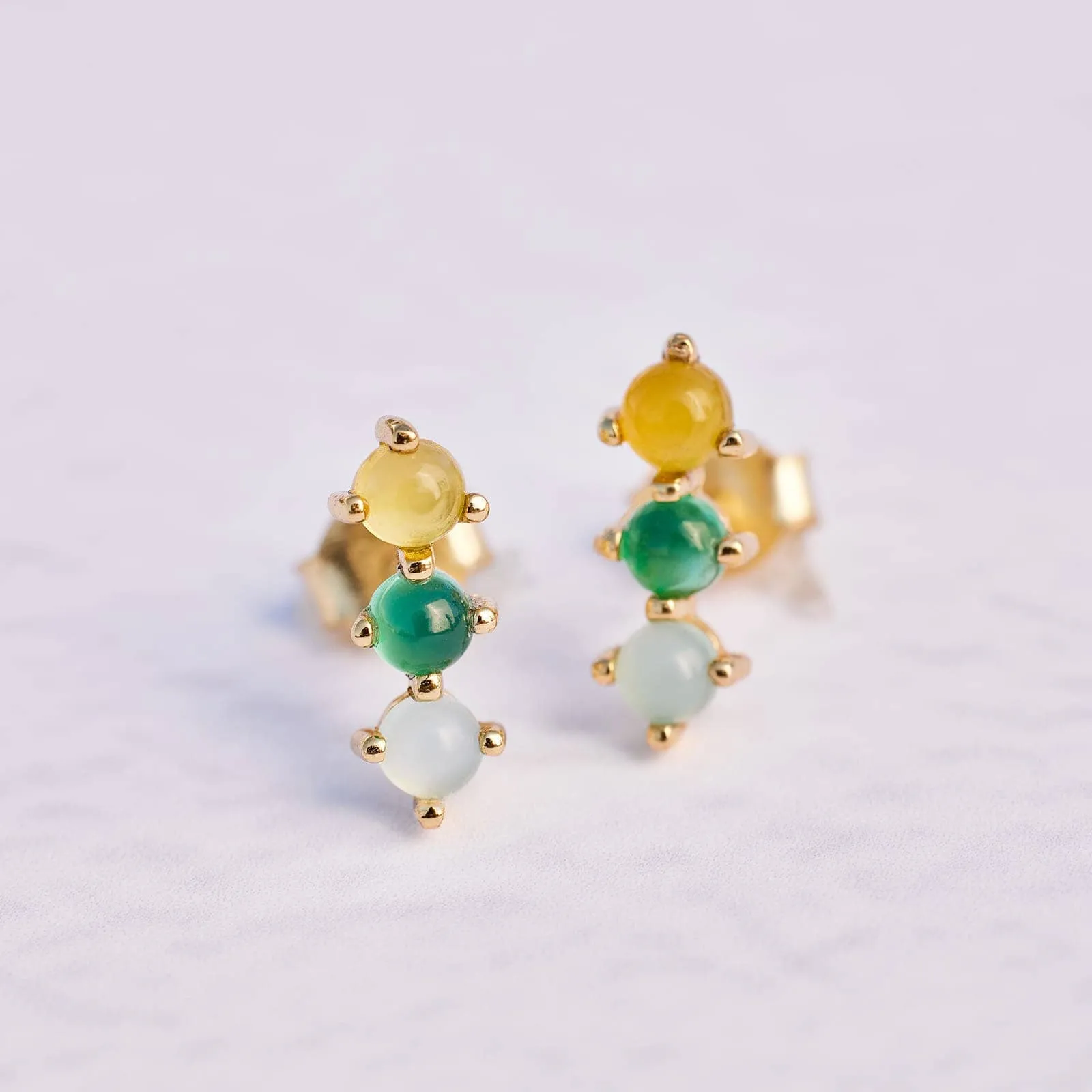 3 Stone Stud Earrings