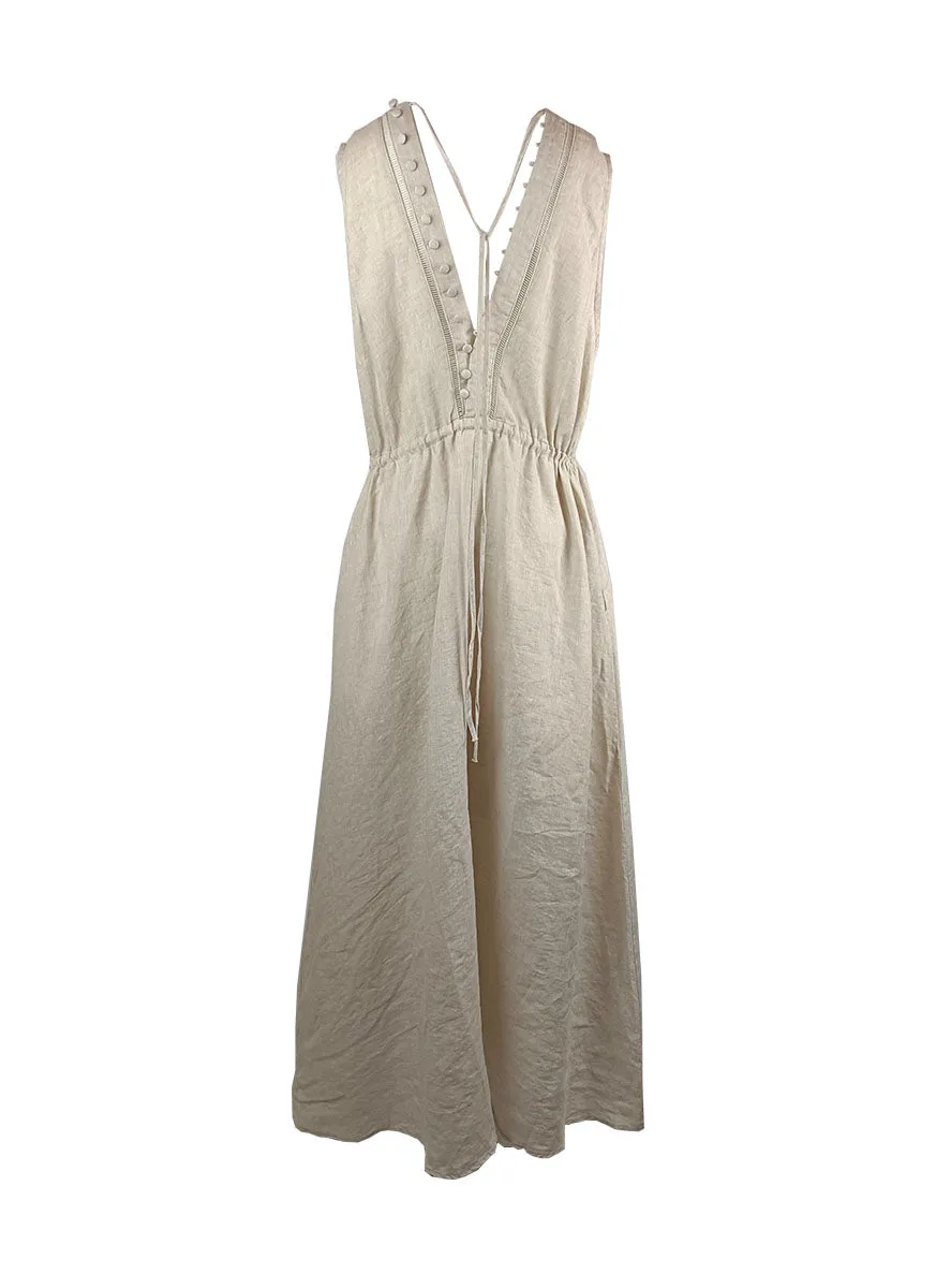 5240020 Sleeveless Linen Maxi Dress *Beige