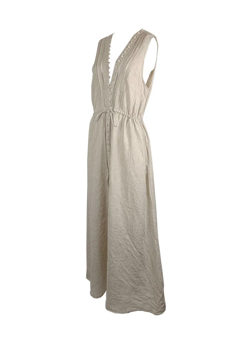 5240020 Sleeveless Linen Maxi Dress *Beige