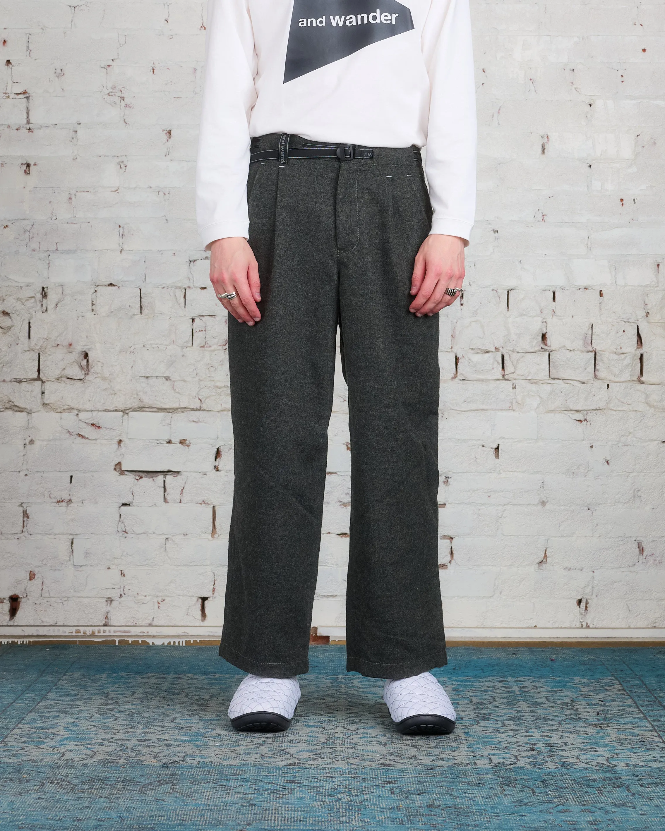 and wander REWOOL Tweed Wide Pant Khaki