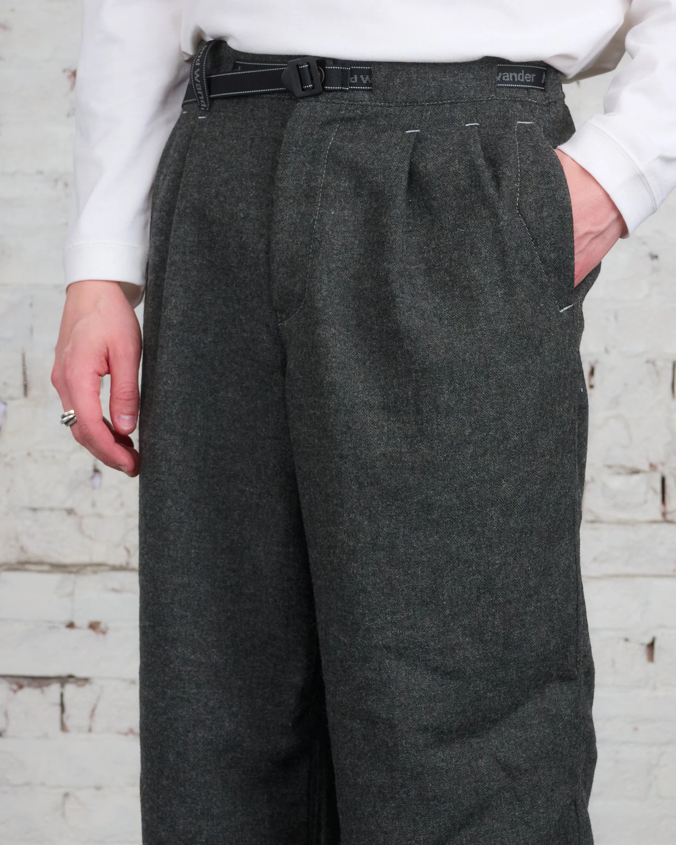 and wander REWOOL Tweed Wide Pant Khaki