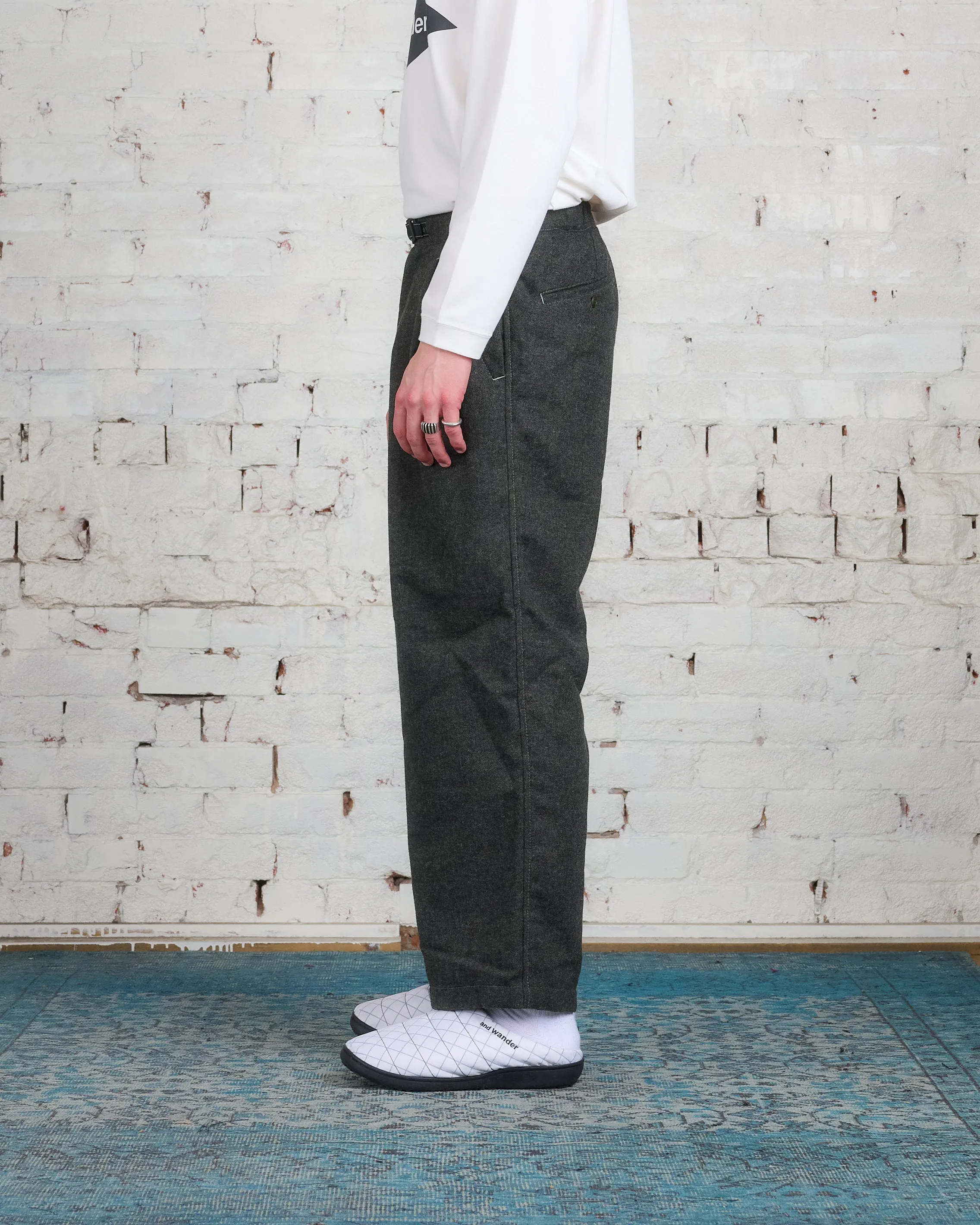 and wander REWOOL Tweed Wide Pant Khaki