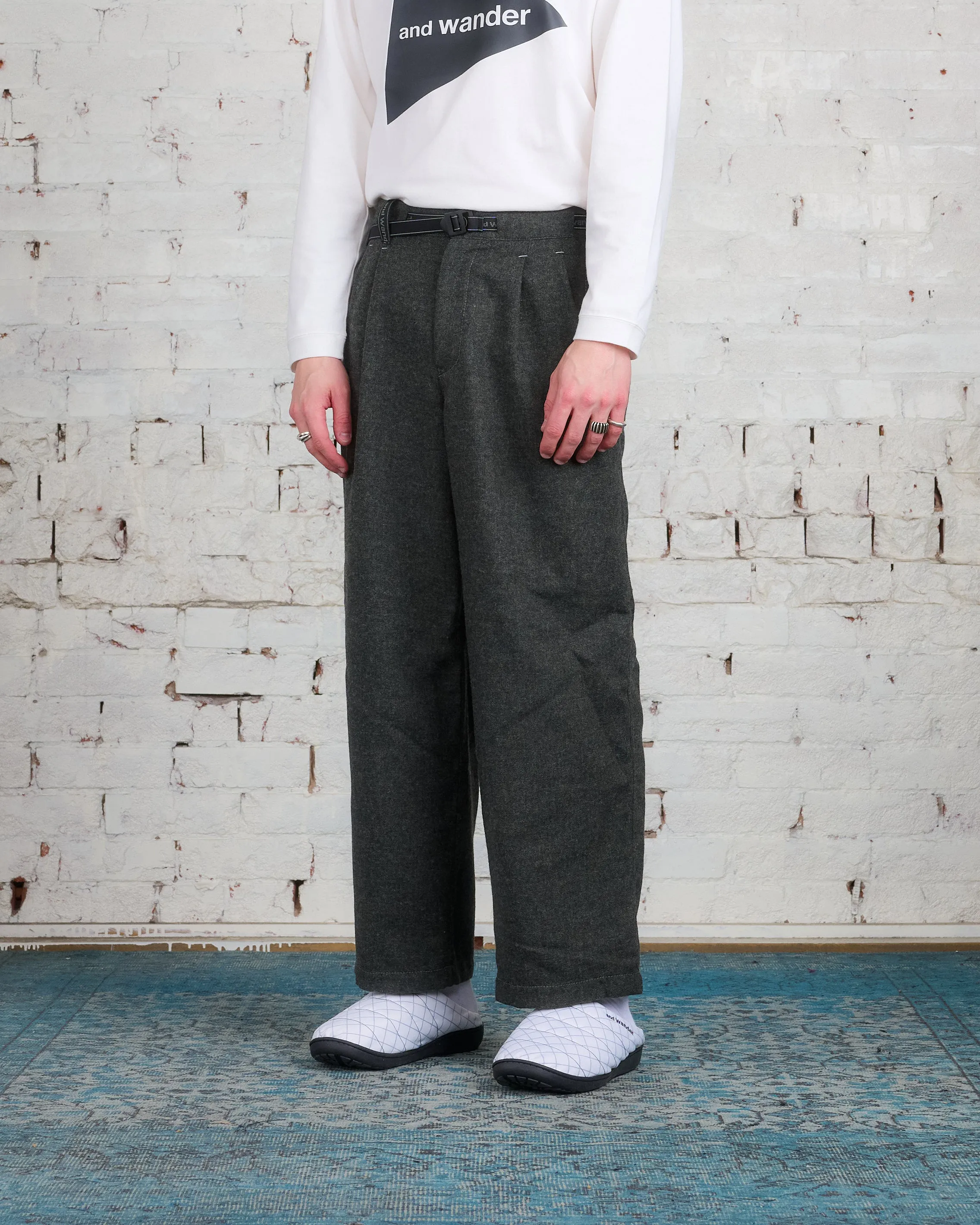 and wander REWOOL Tweed Wide Pant Khaki