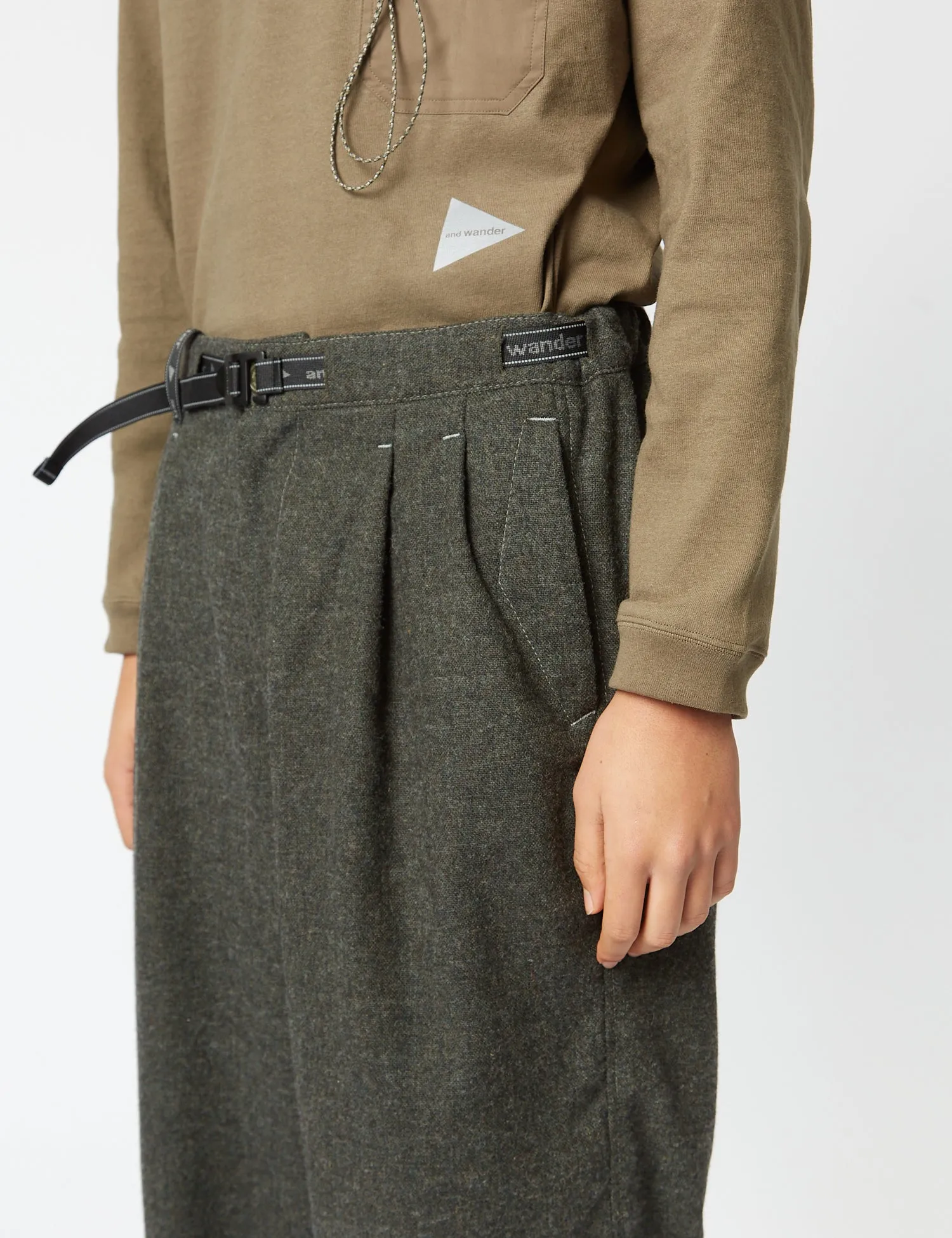 And Wander REWOOL Tweed Wide Pants - Khaki Green