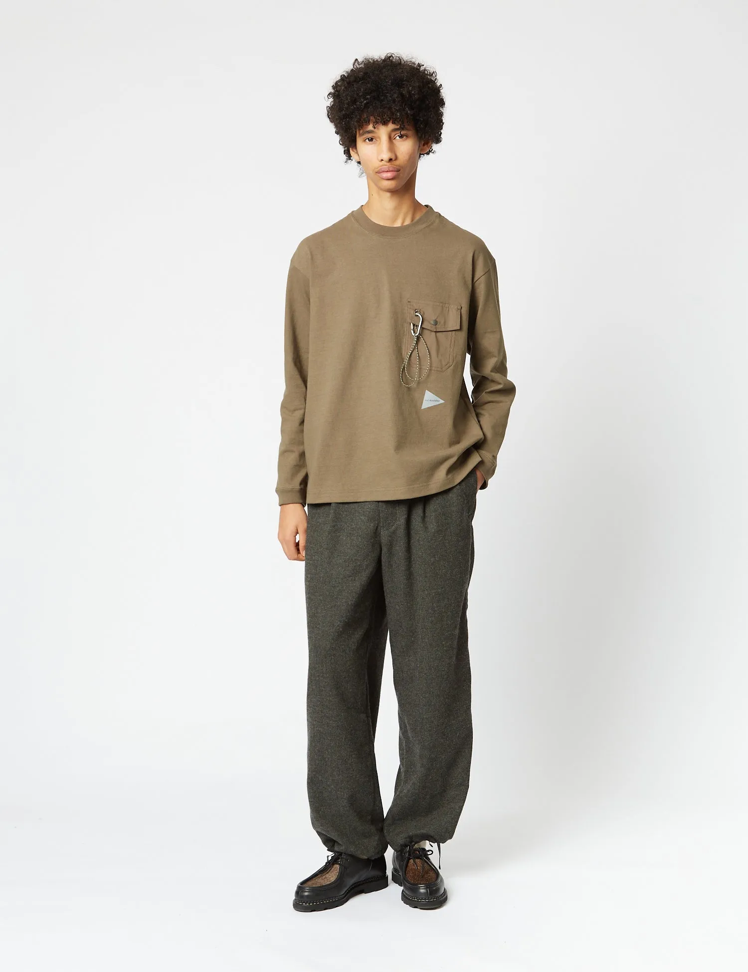 And Wander REWOOL Tweed Wide Pants - Khaki Green