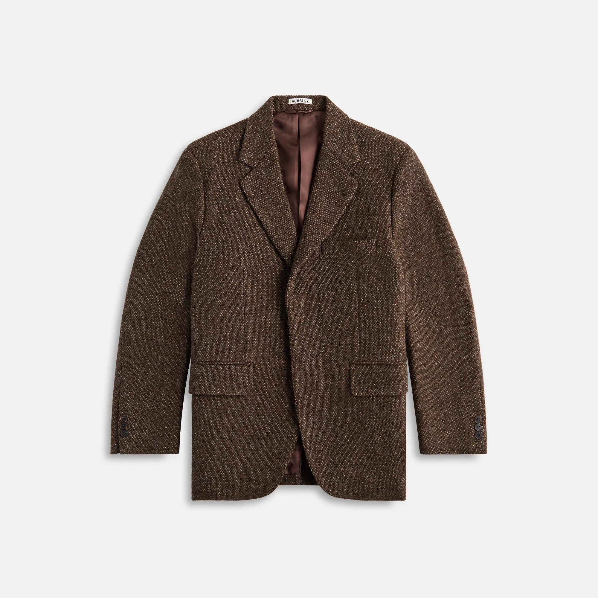 Auralee Lama Shetland Wool Tweed Over Jacket - Khaki Tweed