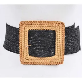 Bamboo Square Buckle with Elastic Belt