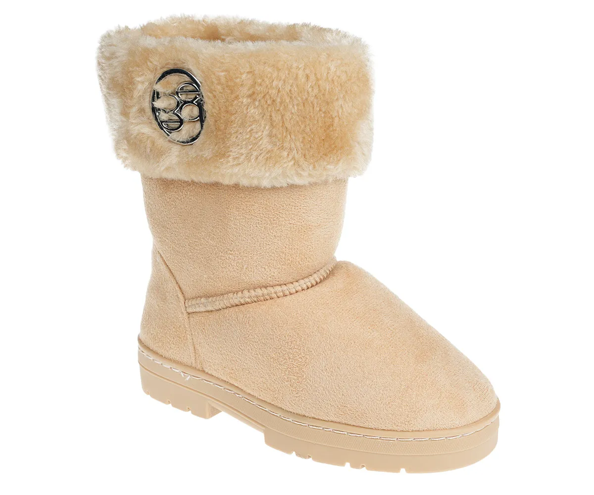 bebe Girl's Winter Boots Fur Boot Cuffs Sherpa Lined Shearling Microsuede Boots - Warm Boots For Girls, Black/Blush/Tan