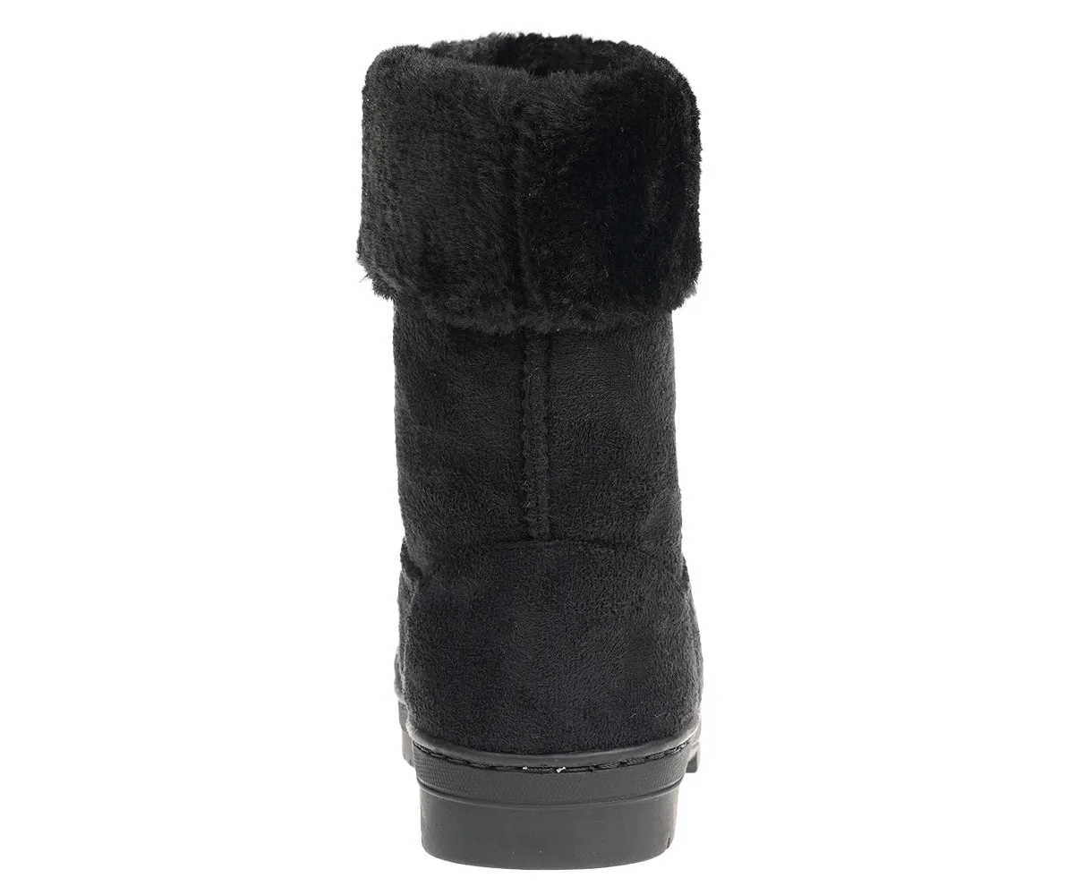 bebe Girl's Winter Boots Fur Boot Cuffs Sherpa Lined Shearling Microsuede Boots - Warm Boots For Girls, Black/Blush/Tan