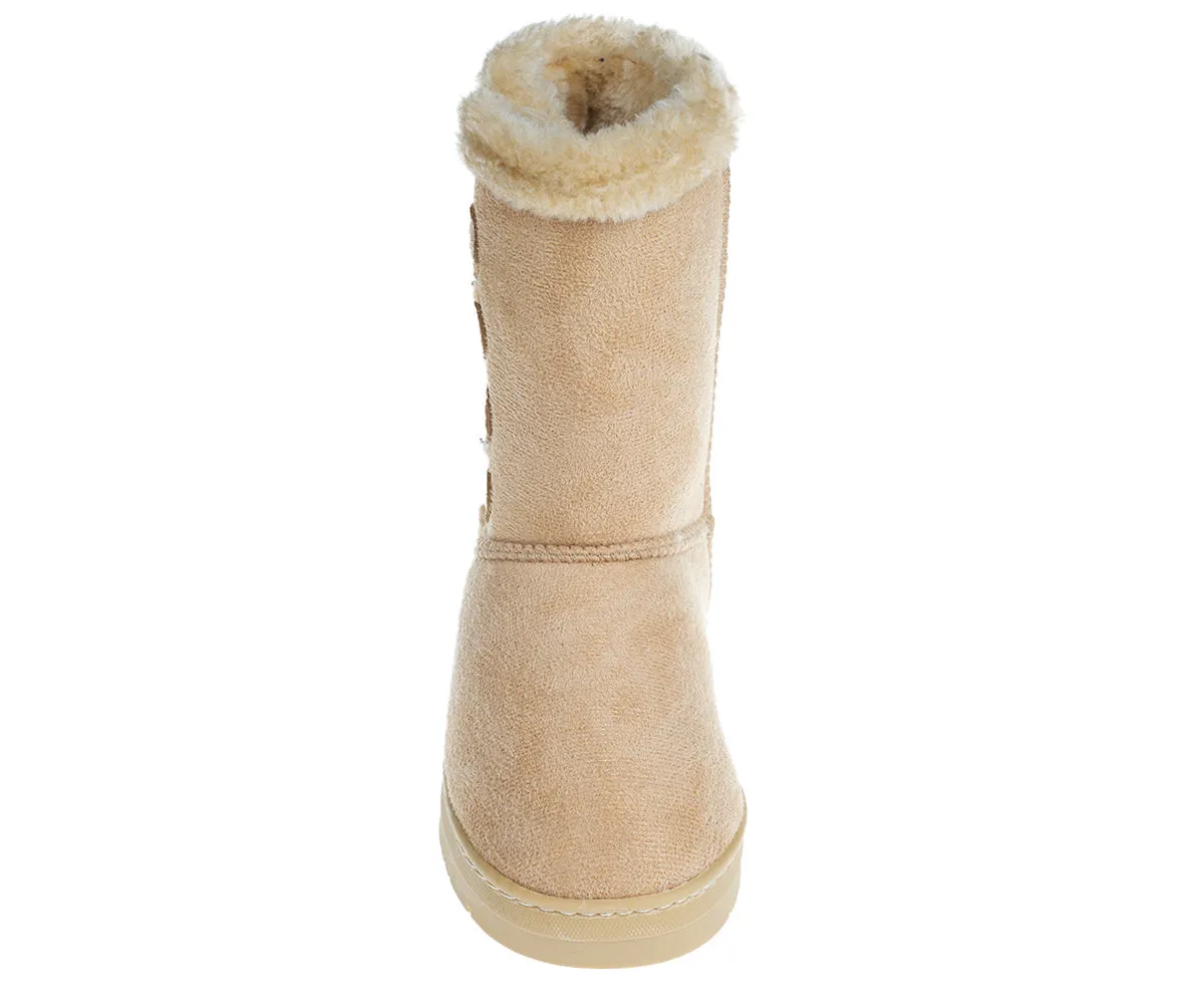 bebe Girl's Winter Boots Fur Boot Cuffs Sherpa Lined Shearling Microsuede Boots - Warm Boots For Girls, Black/Sand