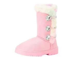 bebe Girl's Winter Boots Fur Boot Cuffs Sherpa Lined Shearling Microsuede Boots - Warm Boots For Toddler, Pink Multi