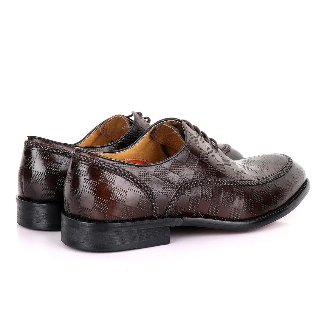 Berluti With Full Checkered Design Leather Derby shoes-Coffee