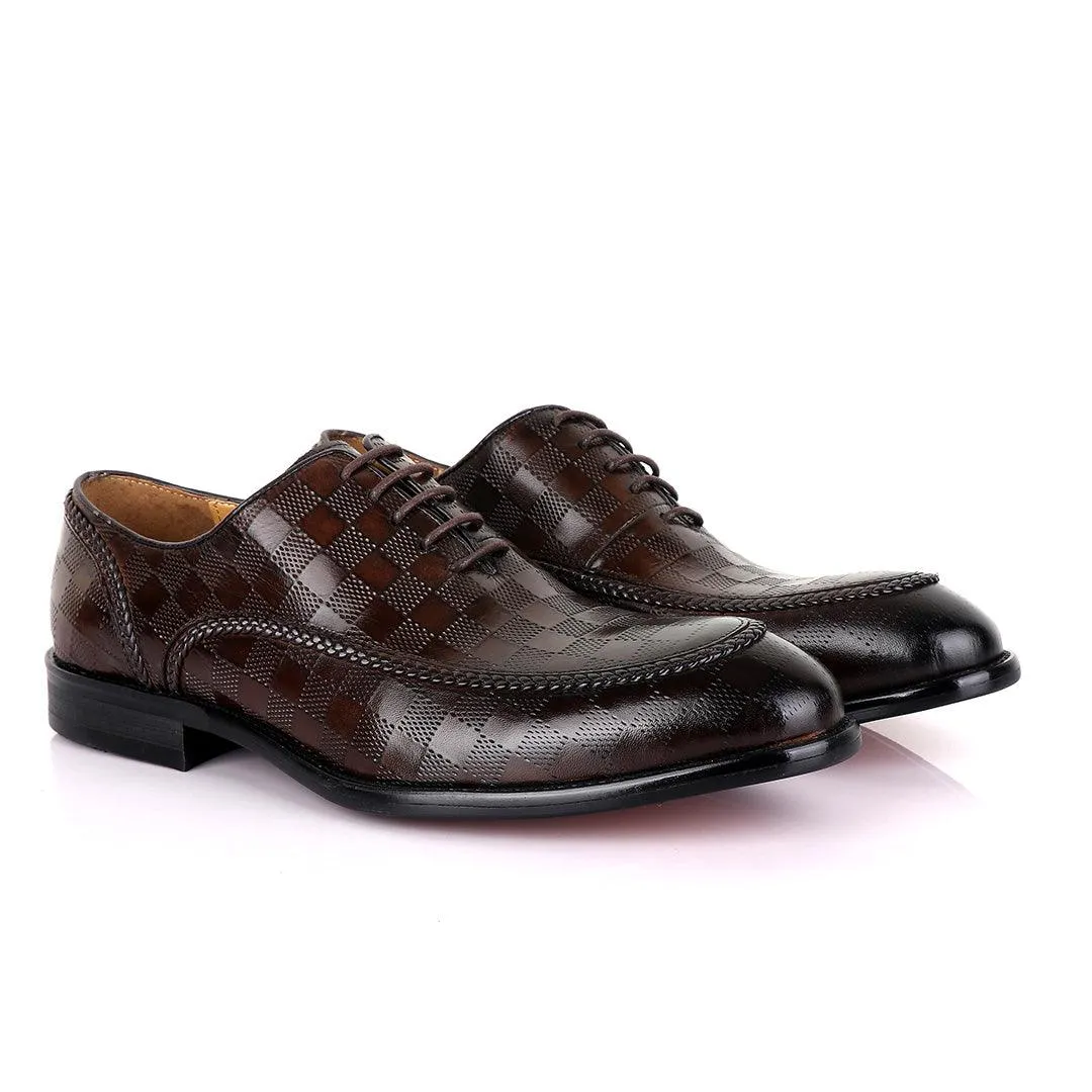 Berluti With Full Checkered Design Leather Derby shoes-Coffee