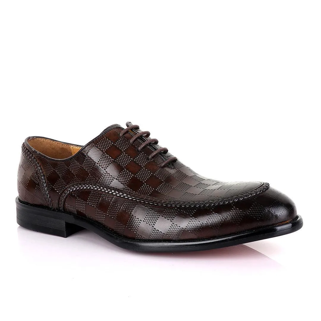 Berluti With Full Checkered Design Leather Derby shoes-Coffee