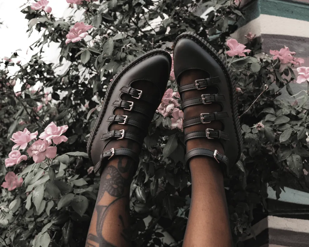 Black TUKskin™ Multi-Strap Pointed Mary Jane Creeper