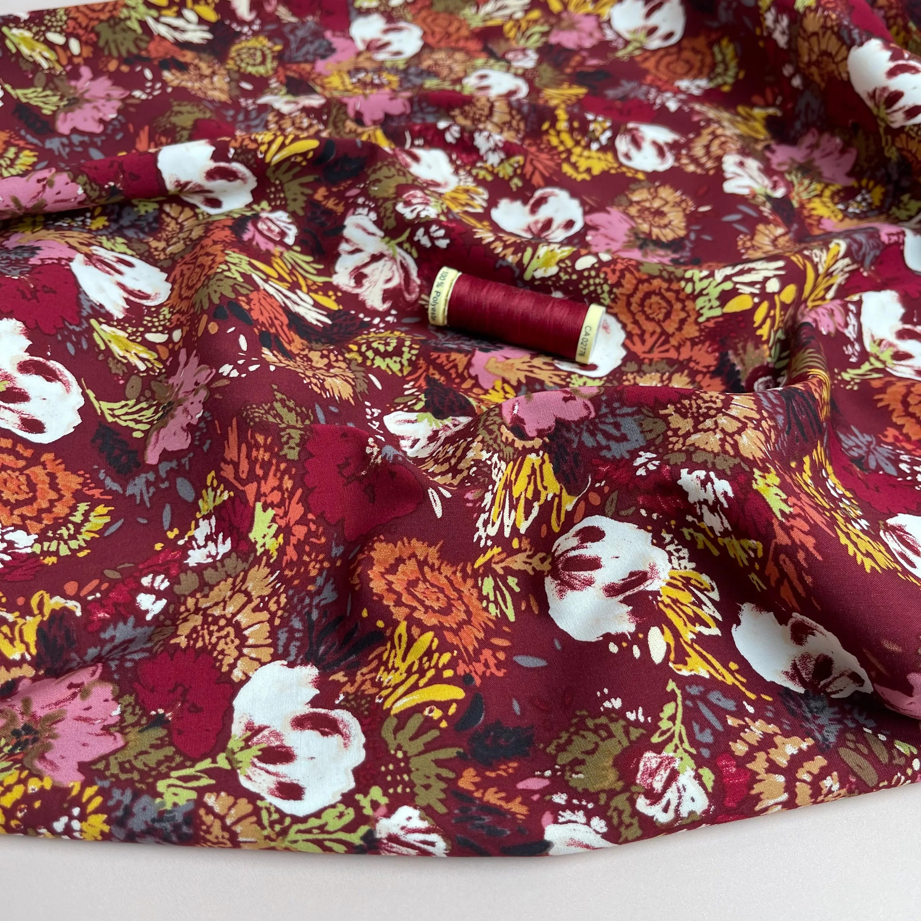 Botany on Burgundy Stretch Viscose Poplin Fabric