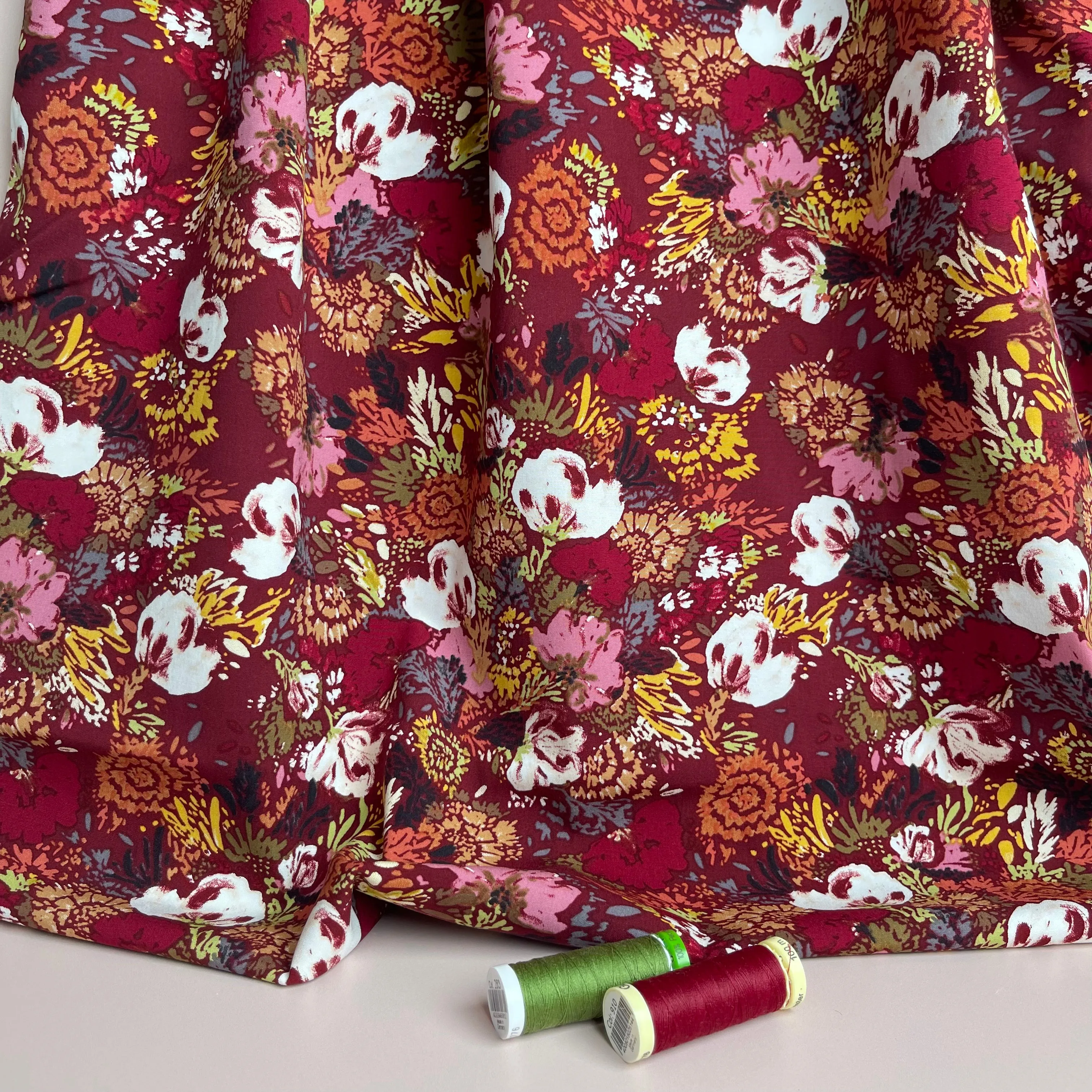 Botany on Burgundy Stretch Viscose Poplin Fabric