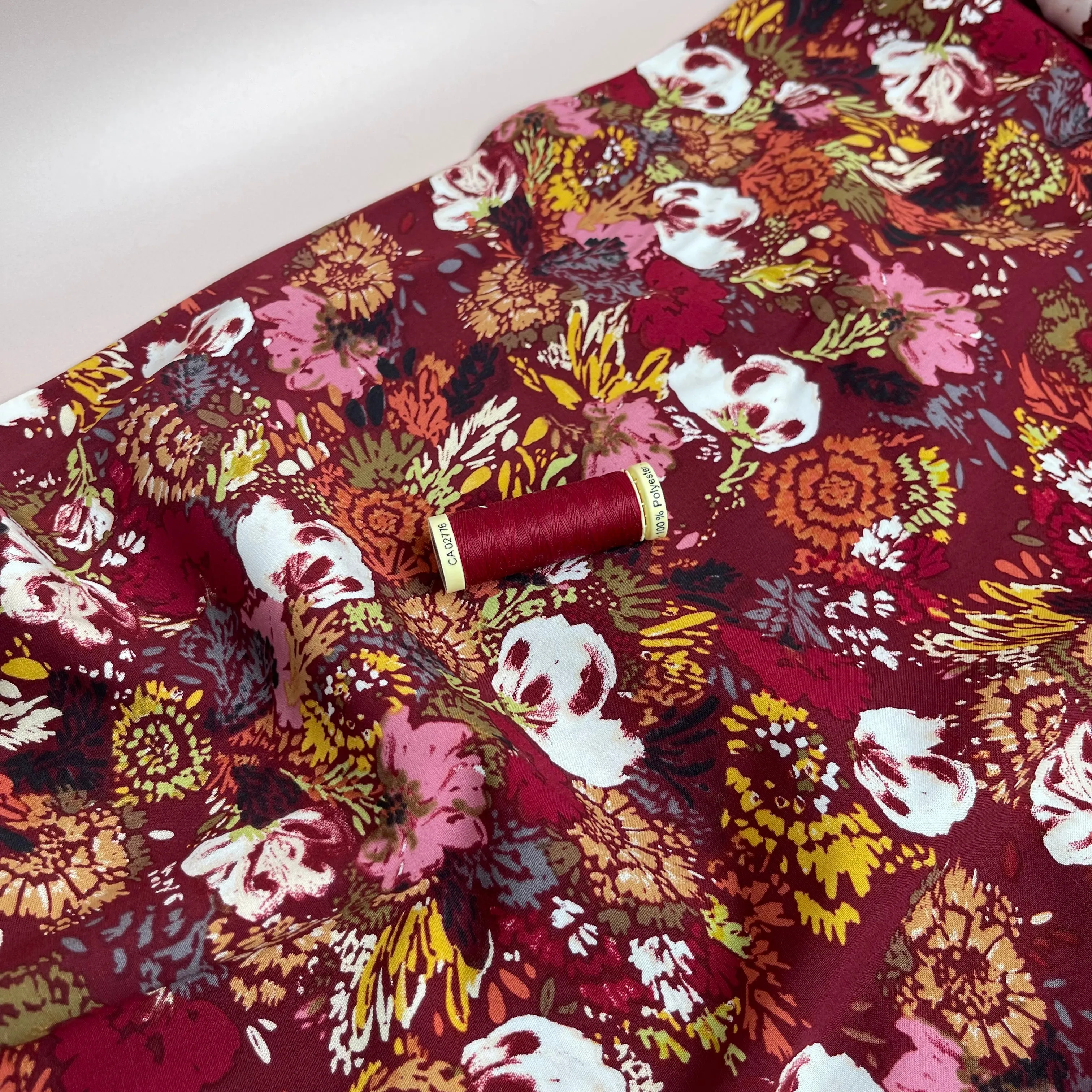 Botany on Burgundy Stretch Viscose Poplin Fabric