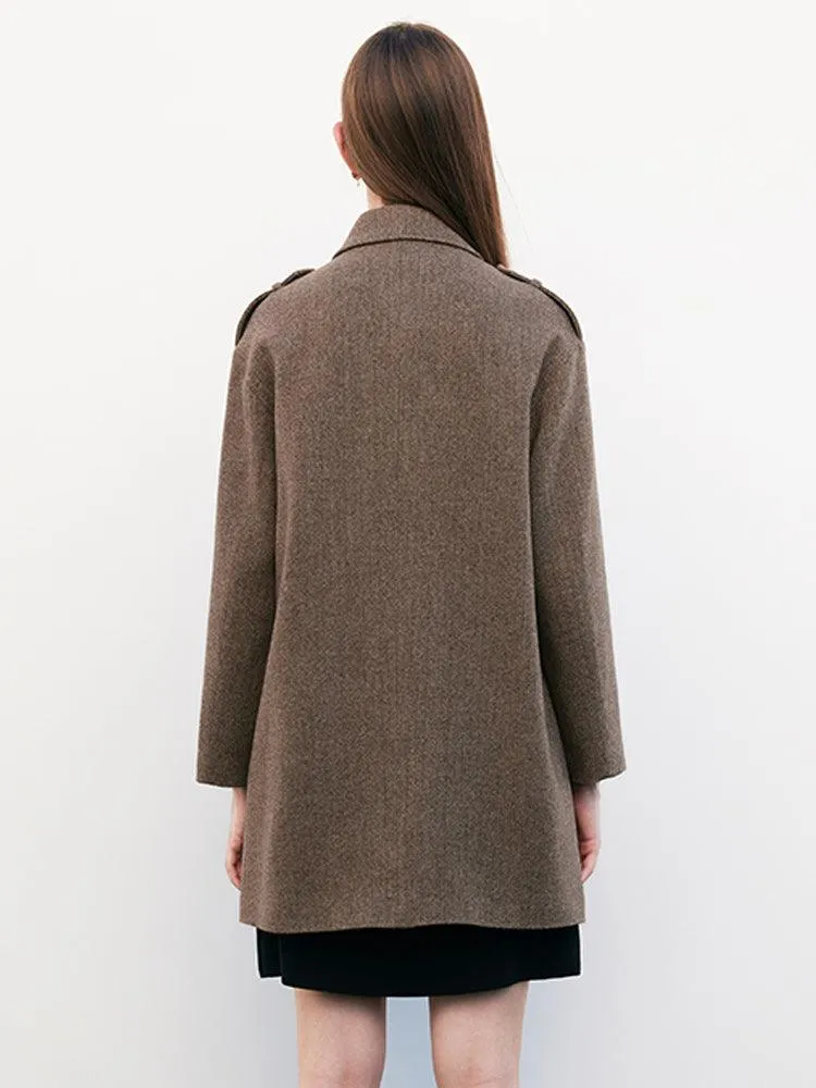 Brown Double-Breasted Worsted Wool Tweed Jacket