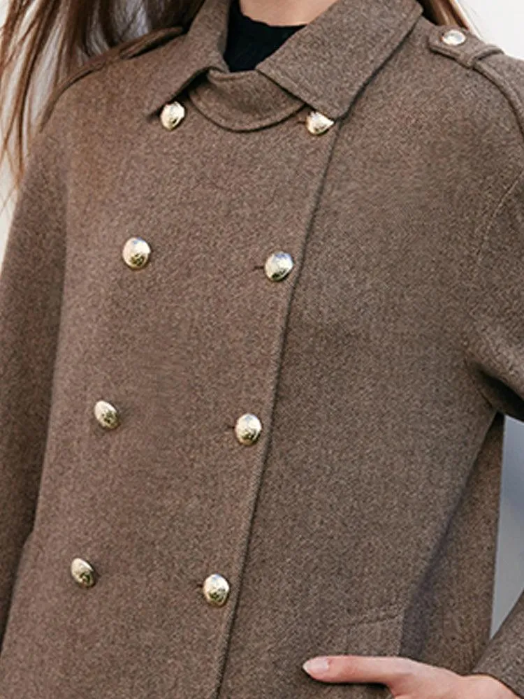 Brown Double-Breasted Worsted Wool Tweed Jacket