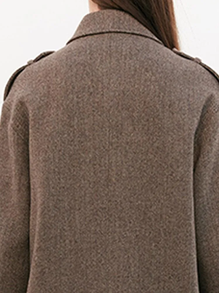 Brown Double-Breasted Worsted Wool Tweed Jacket