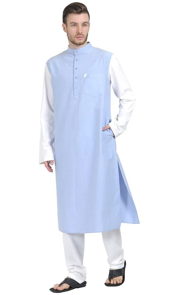 Chambray Kurta with white cotton Sleeves