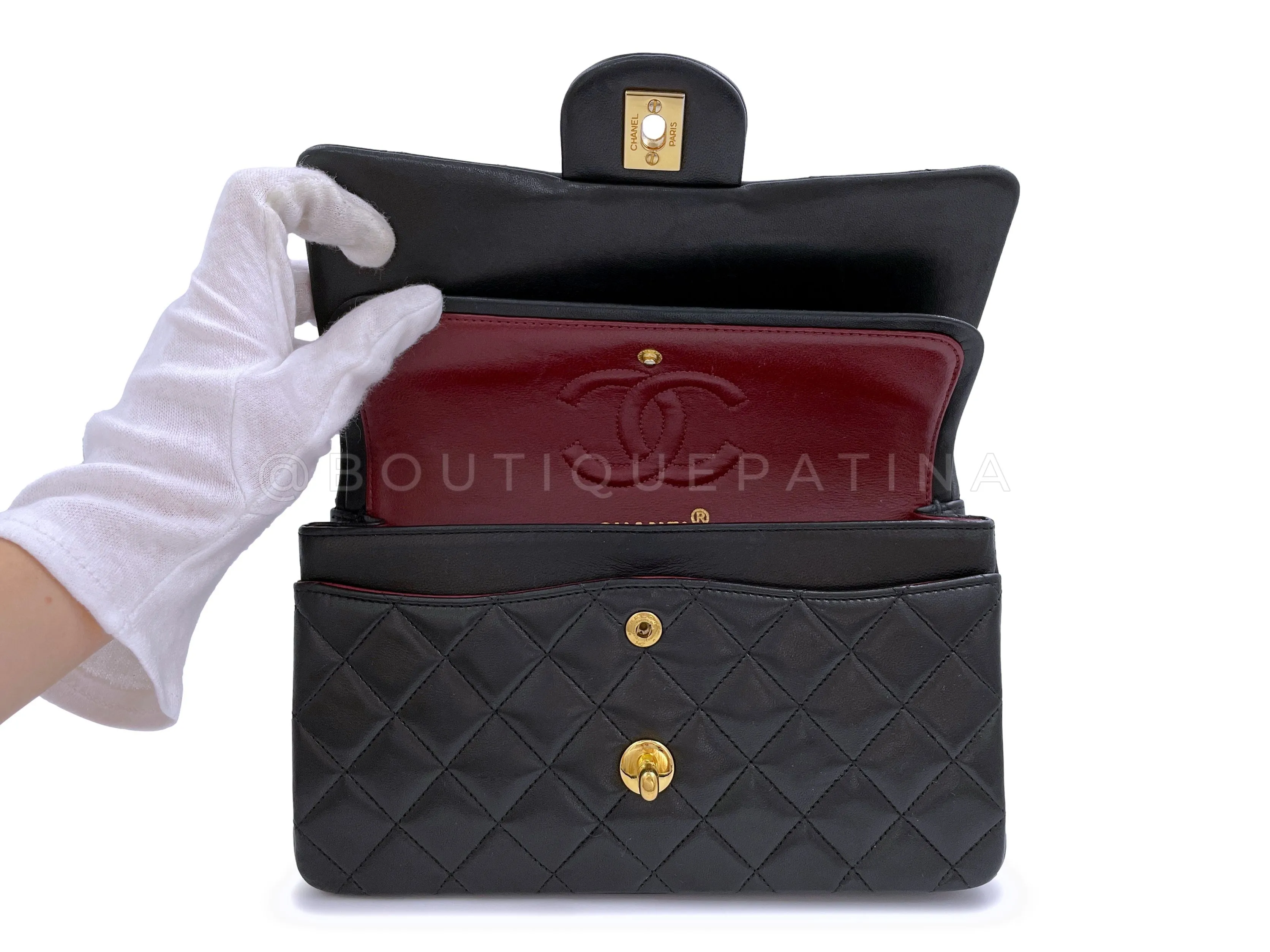 Chanel 1993 Vintage Black Small Classic Double Flap Bag 24k GHW Lambskin