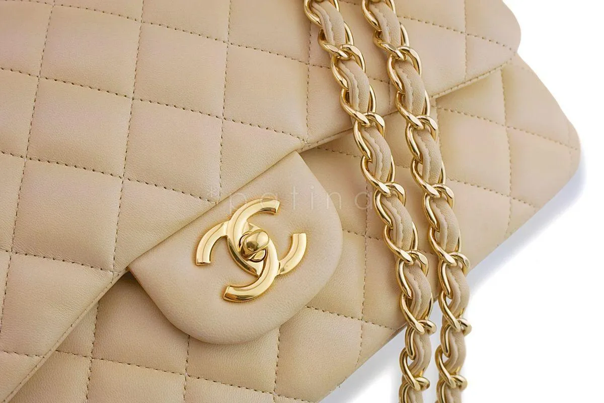 Chanel Beige Clair Lambskin Jumbo Classic Double Flap Bag GHW