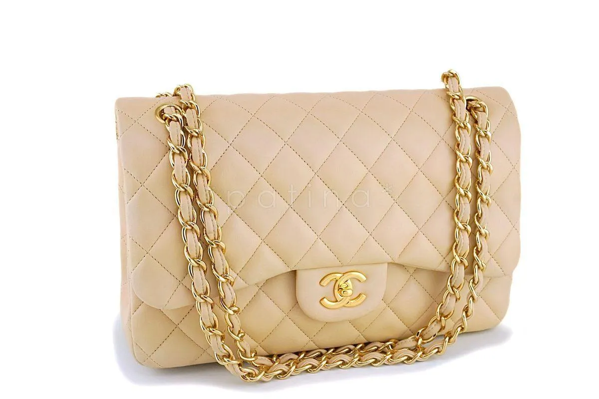 Chanel Beige Clair Lambskin Jumbo Classic Double Flap Bag GHW