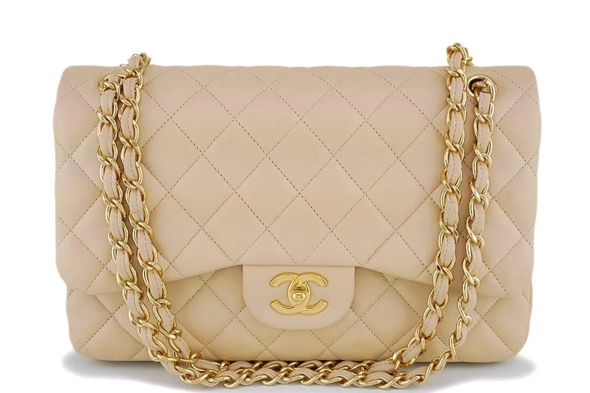 Chanel Beige Clair Lambskin Jumbo Classic Double Flap Bag GHW